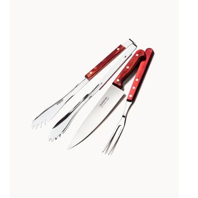Jogo Churrasco Tramontina Inox Cabo Castanho Polywood 3 Peças