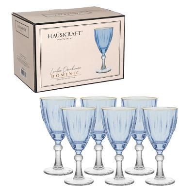 Taça Água e Vinho Dominic Hauskraft Azul Borda Dourada 275 ml 6 Peças
