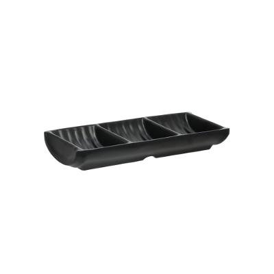 Prato para Sushi com 3 Divisórias Preto 18X8 cm