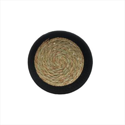 Cesto de Tecido com Forro de Palha Preto 20 cm