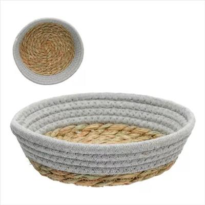 Cesto de Tecido com Forro de Palha Cinza 20 cm