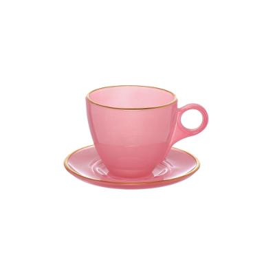 Xícara Chá Matte Hauskraft Rosa com Borda Dourada 170 ml 4 Peças