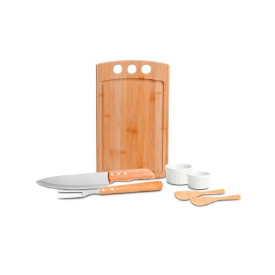 Conjunto Para Churrasco - Petisco Em Bambu - Porcelana - 7 Peças