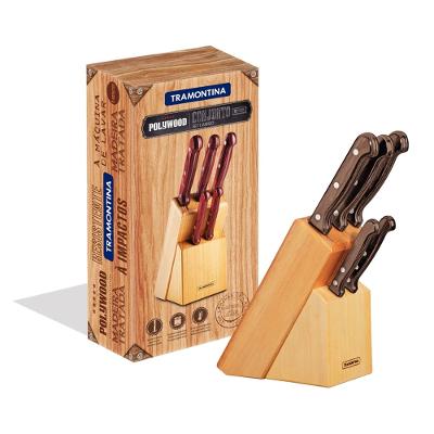 Jogo de Facas Tramontina Polywood Cabos Castanho com Suporte de Madeira 6 Peças