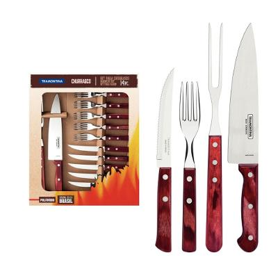 Kit para Churrasco Tramontina Inox com Cabo Vermelho Polywood 14 Peças