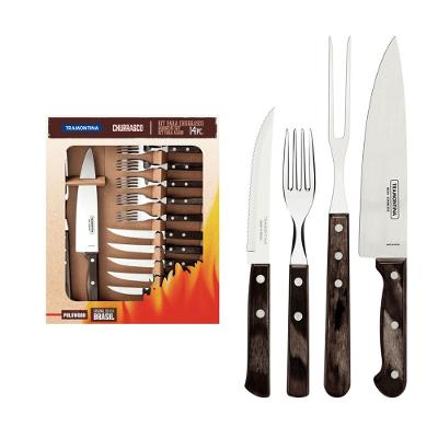 Kit para Churrasco Tramontina Inox com Cabo Castanho Polywood 14 Peças