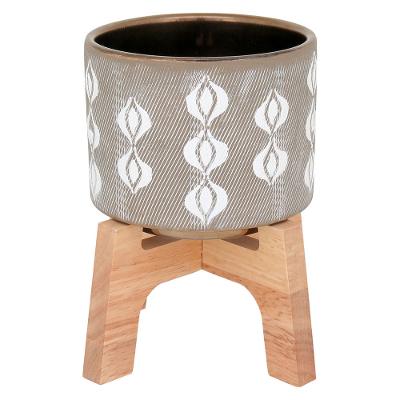 Cachepô Com Suporte Cerâmica Cinza Adin 19X17X17Cm