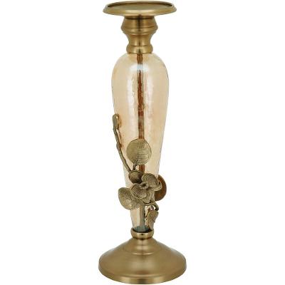 Castiçal Lustrado Metal Dourado Home&Co Sanctur 36X12X12Cm