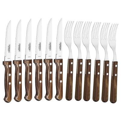 Jogo de Talheres Jumbo Tramontina Churrasco Inox Cabos de Madeira Polywood 12 Peças