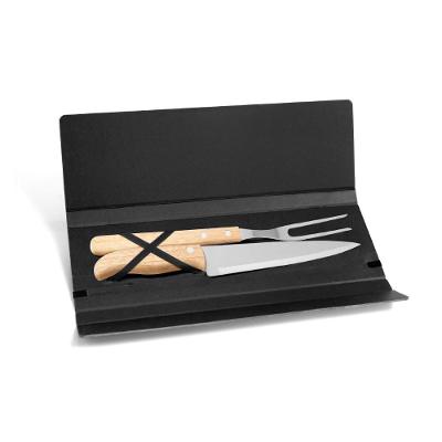 Conjunto De Garfo E Faca Inox / Madeira Com Estojo Preto - 3 Pçs Welf