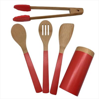 Jogo 3 Utensilios, 1 Pegador C/ Suporte Bambu/Silico Zahav