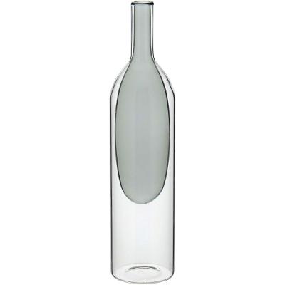 Vaso Garrafa Vidro 29x7x7cm Cinza