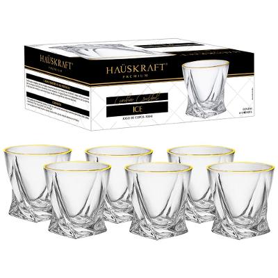 Copo Baixo Cristal Ice Borda Dourada Hauskraft 300 ml 6 Peças