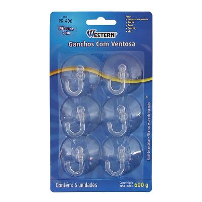 Gancho C Ventosa 4Cm Jogo 6 Peças Western Home