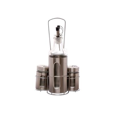 Galheteiro de Vidro com Suporte de Aço - Conjunto de 4 Peças