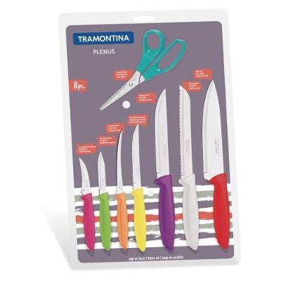 Jogo com facas e tesoura 8 peças coloridas linha Plenus Tramontina