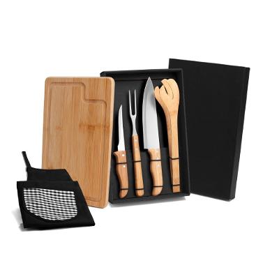 Kit Para Churrasco Em Bambu/Inox Com Avental - 6 Pçs Welf