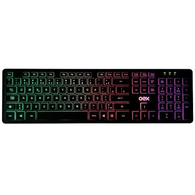 Teclado Com Fio Oex Rainbow Flat Tc303 - Led Colorido Preto