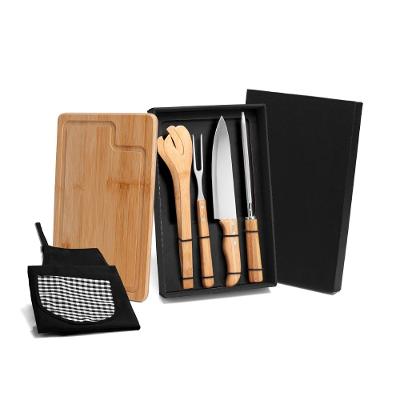 Kit Para Churrasco Em Bambu/Inox Com Avental - 6 Pçs Welf