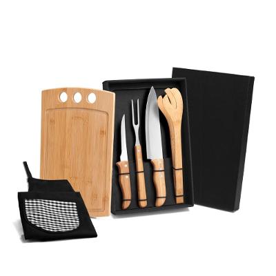 Kit Para Churrasco Em Bambu/Inox Com Avental - 6 Pçs Welf