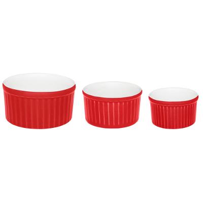 Jogo de 3 Tigelas Ramequin Branco e Vermelho
