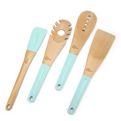 Jogo De 4 Utensílios De Madeira E Silicone Water Blue