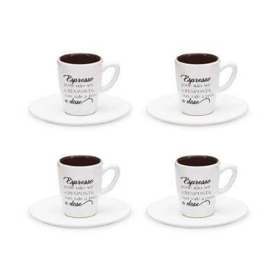 Jogo de 4 Xícaras de Cafezinho Expresso 75ml Com Pires Dose