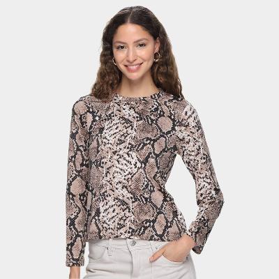 Blusa DOM Manga Longa Animal Print Feminina