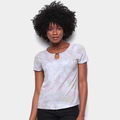Blusa Gris Estampada Manga Curta Feminina