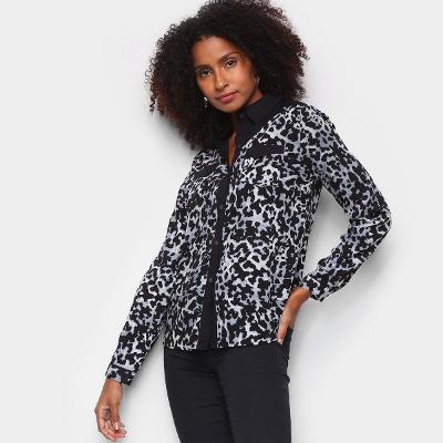 Camisa Manha Longa Heli Animal Print Onça Feminina