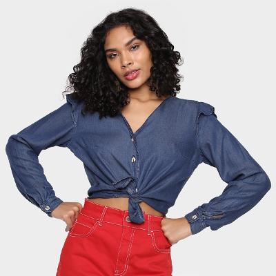 Blusa Cambos Babado Ombros Maga Longa Feminina
