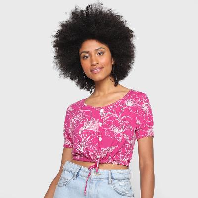 Cropped Lecimar Estampado com Botões Feminino