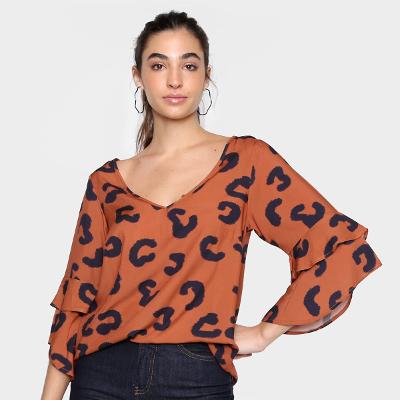 Blusa Mercatto Onça Babados Feminina
