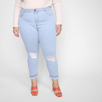Calça Jeans Cropped Sawary Pkus Size Cintura Baixa Feminina
