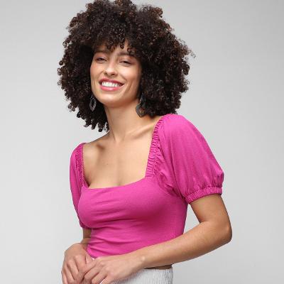 Blusa Oh, Boy! Cropped Manga Bufante Feminina
