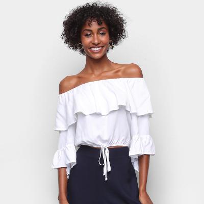Blusa Mercatto Cropped Ombro A Ombro Manga 3/4 Feminina