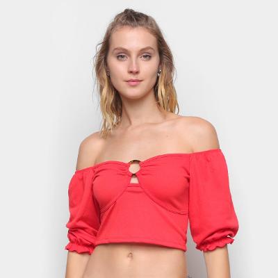 Blusa Lecimar Cropped Princesa Com Argola Manga 3/4 Feminina