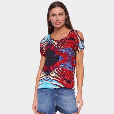 Blusa Água Viva Estampada Recortes Feminina