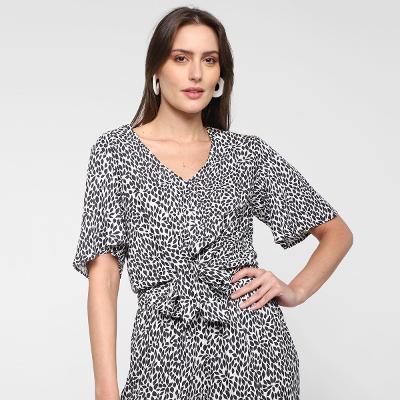 Blusa Morena Rosa Floral com Amarração Feminina