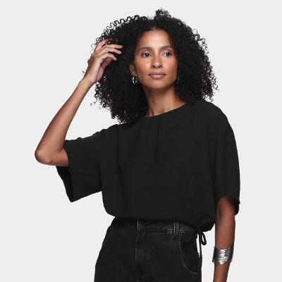 Blusa Cropped Morena Rosa Manga Ampla Amarração Feminina