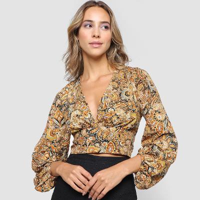 Blusa All Is Love Paisley Cropped Decote V Feminina