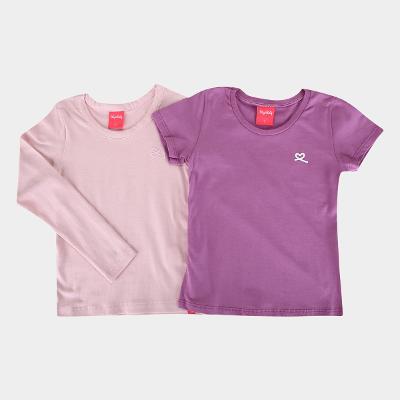Kit Blusa Infantil Kely & Kety Basic Manga Longa e Curta Menina - 2 Peças