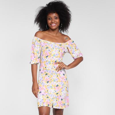 Vestido Lecimar Curto Ombro A Ombro Floral