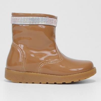 Bota Infantil Galocha Cano Curto Kurz Strass Verniz Feminina