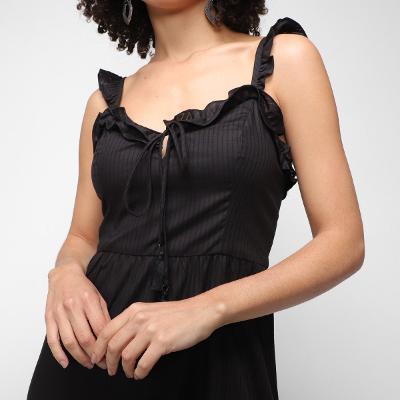 Vestido Oh, Boy! Evasê Longo Babado Alça