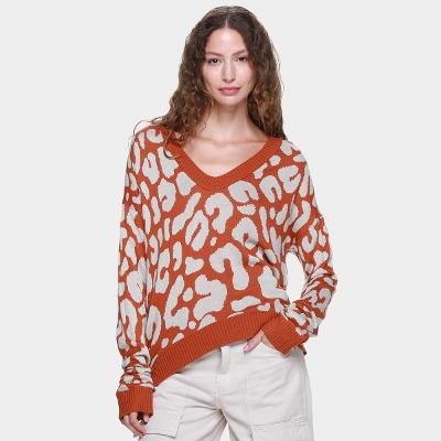 Suéter Tricot Mercatto Gola V Estampado Feminino