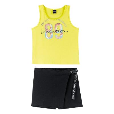 Conjunto Infantil Amora Shorts Saia + Regata Neon Menina