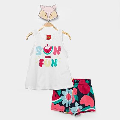 Conjunto Infantil Curto Kyly Floral Frutas Menina