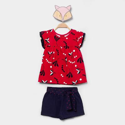 Conjunto Infantil Curto Kyly Floral Poá Menina
